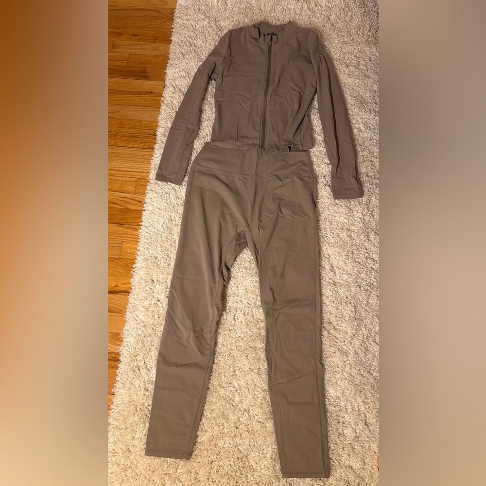 PLT 3PC Tan Figure Hugging Activewear Set